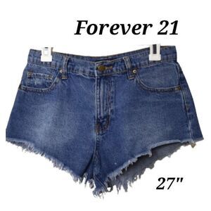 Forever 21 Women's Jean Shorts 27" Stretch Hi-Rise Denim Shortie Sz 7-9 NWOT